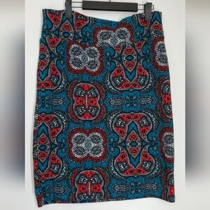 LuLaRoe Vibrant Blue and Red Pencil Skirt, XL